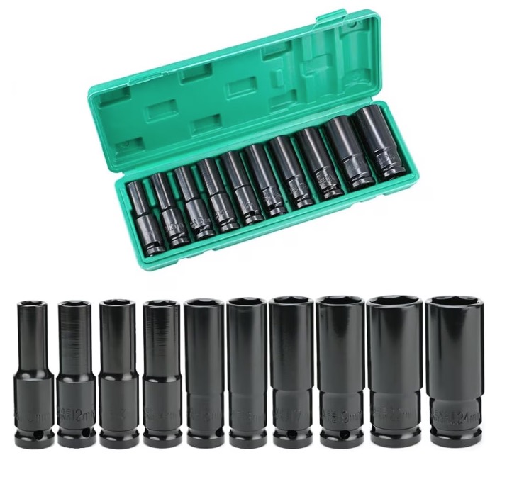 Set trusa tubulare impact Otel 10 piese 1/2 inch de la 8 la 24mm Negru